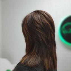 Salon Ceallach - The finished cleansing treatment, root color, highliggts, and a cut. This was about a 1.5 inches taken off.