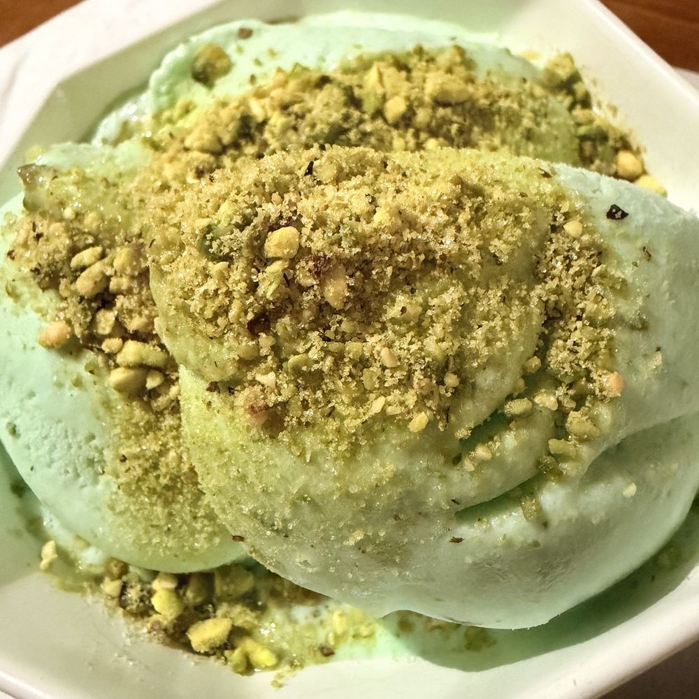 Taboon Mediterranean - Delicious pistachio ice-cream! A must order!  @ojbaylen - Mediterranean Near Me - Long Beach, California