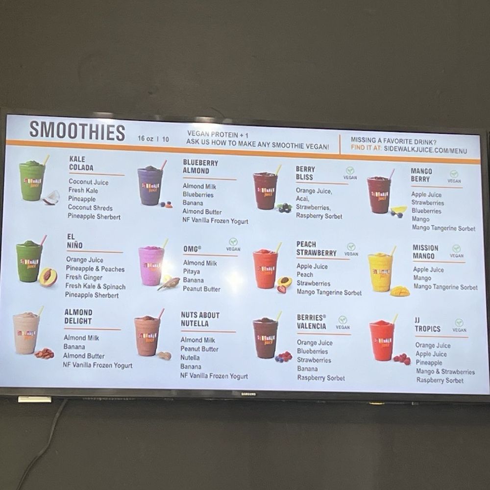 Sidewalk Juice - Menu display refreshes from top to bottom - Juice Bars & Smoothies Near Me - San Francisco, California Sidewalk Juice - Menu display refreshes from top to bottom - Juice Bars & Smoothies Near Me - San Francisco, California