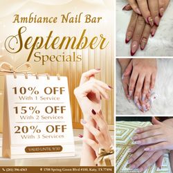 Ambiance Nail Bar - SEPTEMBER SPECIALS ARE HERE! 
This month is the perfect time to treat yourself at Ambiance Nail Bar.