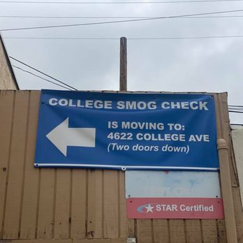 College Smog Check - 5/1/2021-New location sign - Smog Check Stations Near Me - San Diego, California