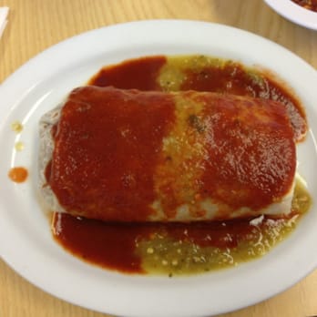 Burritos El Chavo - Bean and cheese burrito - half red half green sauce. - Mexican Near Me - Tarzana, California Burritos El Chavo - Bean and cheese burrito - half red half green sauce. - Mexican Near Me - Tarzana, California