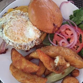 The Redding Roadhouse - Cheddar burger with a fried egg and delicious fries!! - American Near Me - Redding, Connecticut