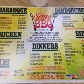 Sim's Bar-B Que - Menu. - Barbeque Near Me - Little Rock, Arkansas Sim's Bar-B Que - Menu. - Barbeque Near Me - Little Rock, Arkansas
