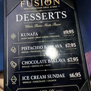 Fusion Mediterranean Grill & Bar - Dessert menu - Mediterranean Near Me - Dallas, Texas Fusion Mediterranean Grill & Bar - Dessert menu - Mediterranean Near Me - Dallas, Texas