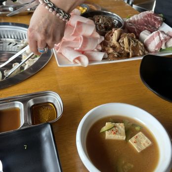 KPUB Korean BBQ - all the meat in Combo A on this plate - Barbeque Near Me - Anchorage, Alaska