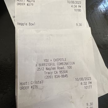 Chipotle Mexican Grill - Receipt - Fast Food Near Me - Tracy, California Chipotle Mexican Grill - Receipt - Fast Food Near Me - Tracy, California