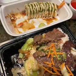 Teppanyaki Box - Dragon Roll and beef general tsao with sauce on the side