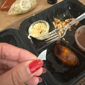 Sivar Treats - Piece of plastic found in our food, look how large it was compared to my fingers? - Salvadoran Near Me - Whittier, California Sivar Treats - Piece of plastic found in our food, look how large it was compared to my fingers? - Salvadoran Near Me - Whittier, California