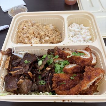Alohahola - Hawaiian Mixed Plate (ribs and katsu) with fried rice and Mac salad. - Chicken Wings Near Me - Glen Allen, Virginia