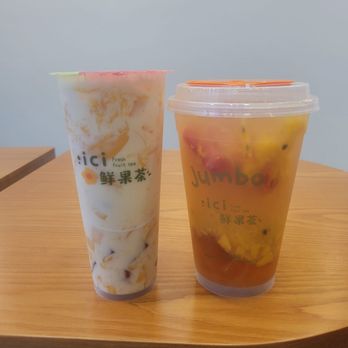 ICI Tea Drinks - Left: mango Right: fruit tea - Bubble Tea Near Me - San Gabriel, California ICI Tea Drinks - Left: mango Right: fruit tea - Bubble Tea Near Me - San Gabriel, California