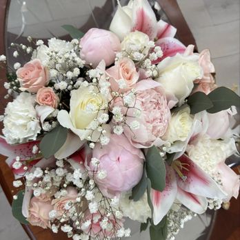 Suzann's Flowers - Bouquet included peonies, lilies, carnations, roses, and babies breath. - Florists Near Me - Upland, California Suzann's Flowers - Bouquet included peonies, lilies, carnations, roses, and babies breath. - Florists Near Me - Upland, California