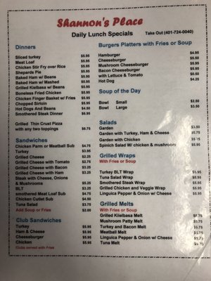Menu photo 3 Shannon's Place Pawtucket, RI