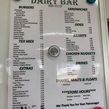 Dairy Bar - Menu by the cashier - Burgers Near Me - Brenham, Texas Dairy Bar - Menu by the cashier - Burgers Near Me - Brenham, Texas