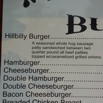 Hillbilly Burgers - the menu - Burgers Near Me - Lebanon, Missouri Hillbilly Burgers - the menu - Burgers Near Me - Lebanon, Missouri