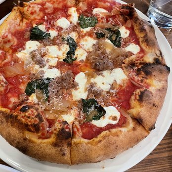 Fat Olives - Pizza with homemade fennel sausage, we added fresh basil. - Pizza Near Me - Flagstaff, Arizona