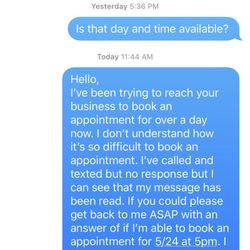 Left on read when trying to make an appt