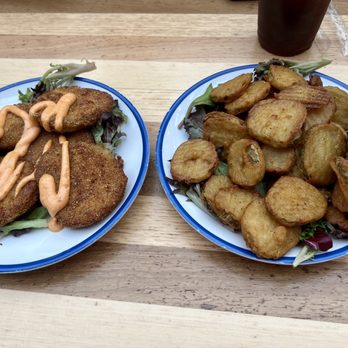Cask & Larder - Fried Green Tomatoes and Fried Dill Pickles - Southern Near Me - Orlando, Florida Cask & Larder - Fried Green Tomatoes and Fried Dill Pickles - Southern Near Me - Orlando, Florida