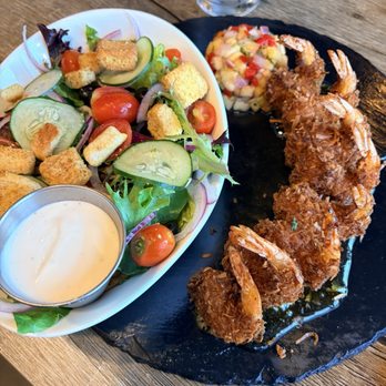 SeaQuake Brewing - Coconut Prawns with side salad instead of rice - Pizza Near Me - Crescent City, California SeaQuake Brewing - Coconut Prawns with side salad instead of rice - Pizza Near Me - Crescent City, California