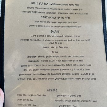 Pizzeria Bianco - Menu (Oct 2023), front - Pizza Near Me - Phoenix, Arizona