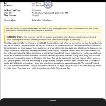 Hubcap Express - You will see how unprofessional this letter is when addressing a State Office of the Indiana Attorney General's about my customer complaint. - An email screenshot discussing a customer complaint about car suspension work and suspension work at Hubcap Express in Fort Wayne, IN. - Tires Near Me - Fort Wayne, Indiana