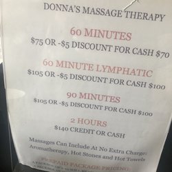 Donna's Massage Therapy - Price list