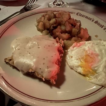 Clearman's Steak 'N Stein - Chicken fried steak with eggs over easy and potatoes - Steakhouses Near Me - Pico Rivera, California