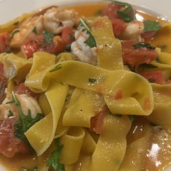 Piatti - Saffron Pappardelle, Shrimp, Tomatoes, Garlic, Chili Flakes, Arugula, Lemon, White Wine Broth - Italian Near Me - La Jolla, California Piatti - Saffron Pappardelle, Shrimp, Tomatoes, Garlic, Chili Flakes, Arugula, Lemon, White Wine Broth - Italian Near Me - La Jolla, California