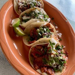 Tacos: Chicken Mole (top) and Pastor Tacos: Chicken Mole (top) and Pastor