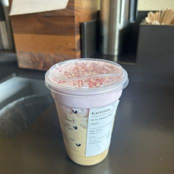 Starbucks - Cherry cold foam cream on top of iced chai w oat milk - Coffee & Tea Near Me - Seattle, Washington Starbucks - Cherry cold foam cream on top of iced chai w oat milk - Coffee & Tea Near Me - Seattle, Washington