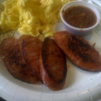 Eggs 'n Things - Waikiki Beach Eggspress - Portuguese sausage and soft scrambled eggs - Breakfast & Brunch Near Me - Honolulu, Hawaii