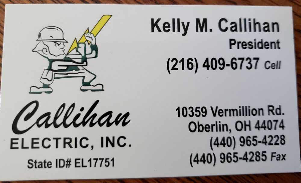 CALLIHAN ELECTRIC Updated August 2024 10359 Vermilion Rd, Oberlin