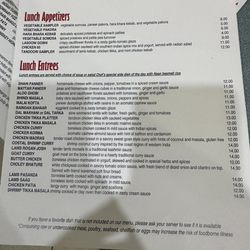 Shahi Indian Cuisine - Lunch menu