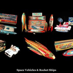Bergin Mark - MB Toys has Antique / Vintage Futuristic Tin Space Vehicles (Rocket Ships, Satellites, Flying Saucers, Tanks and more).  Bergintoys.com