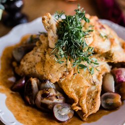 Type A Catering - Pan Fried Airline Chicken with Roasted Grapes and Pinot Noir Pan Sauce Photo Credit: The Malicotes