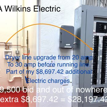 A Wilkins Electric - $8,697.42 upgrading (230ft total) 3 - 20 amp lines to 30 amp. The wiring was not installed already, and I already paid for the 20amp line. - Electricians Near Me - Verona, Pennsylvania A Wilkins Electric - $8,697.42 upgrading (230ft total) 3 - 20 amp lines to 30 amp. The wiring was not installed already, and I already paid for the 20amp line. - Electricians Near Me - Verona, Pennsylvania