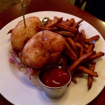 Some Random Bar - Pork belly sliders with sweet potato fries - New American Near Me - Seattle, Washington Some Random Bar - Pork belly sliders with sweet potato fries - New American Near Me - Seattle, Washington