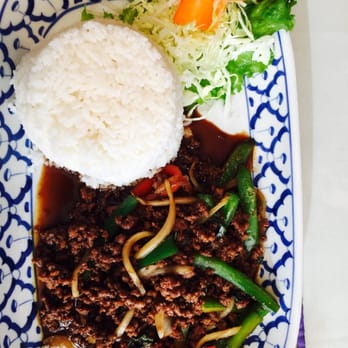 Lucky Elephant - Beef and basil off of the lunch menu - Thai Near Me - Ontario, California