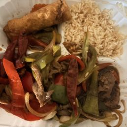 Pepper steak w/fried rice & "Fried"Chicken Wings