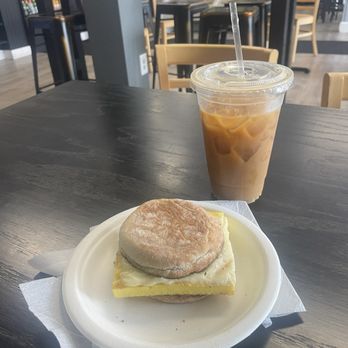The Studio Cafe - Egg and cheese breakfast sandwich with an iced coffee. Delicious! - Coffee & Tea Near Me - Woburn, Massachusetts