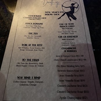 Dorothy Downstairs - NYE menu - Lounges Near Me - Chicago, Illinois