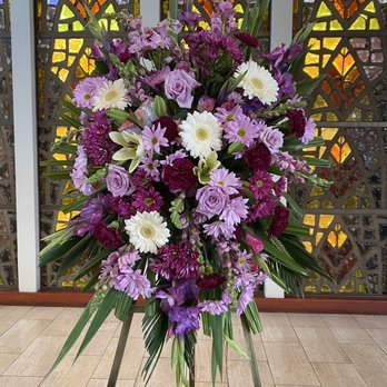 M's Flowers Montebello - Lovely spray for funeral, purple was her favorite color. - Florists Near Me - Montebello, California M's Flowers Montebello - Lovely spray for funeral, purple was her favorite color. - Florists Near Me - Montebello, California