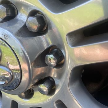 Discount Tire - Black dot on the 13/16 lug that should be a 7/8. Notice, no rust on any of the lugs. Why would they change it out? - Tires Near Me - Wilmington, North Carolina