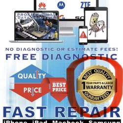Fast iPhone, iPad, MacBook, Samsung Repair - A promotional image uploaded to Yelp by the business owner clearly advertising a 1-year parts and labor guarantee.