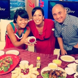 KHON2 - Tia, Olena Heu, and Lanai Tabura on the morning news set.