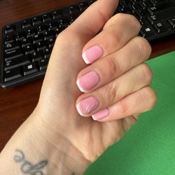 Kim's Nail Salon - Pink French manicure with design