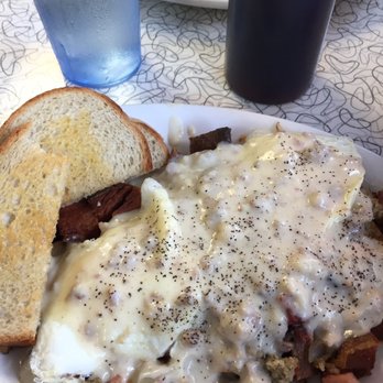 Becky Thatcher's Diner - "The Old Buick" homefries, eggs, cheese, gravy, onions & toast - American Near Me - Hannibal, Missouri Becky Thatcher's Diner - "The Old Buick" homefries, eggs, cheese, gravy, onions & toast - American Near Me - Hannibal, Missouri