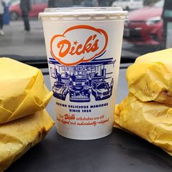 Dick's Drive-In - 4 cheeseburgers, 1 chocolate milkshake & large ice water/not pictured (10/16/25)