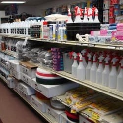 Spray bottles, Floor pads, Steel wool pads, and wax applicators.