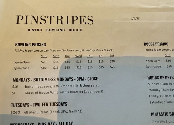 Menu photo 4 Pinstripes Oak Brook, IL